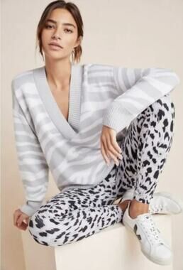 Varley x Revolve Calvert Swater Zebra Print Sz M Merino Blend Anthropologie